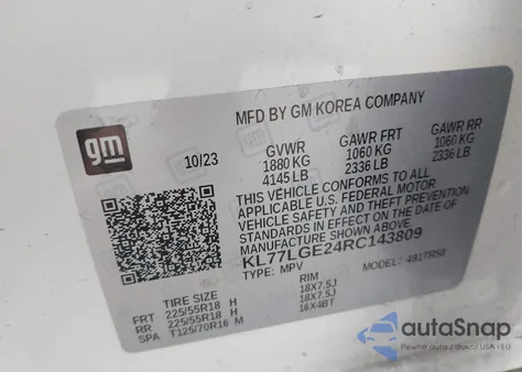 2024 Chevrolet Trax Fwd 1Rs from USA, damaged, VIN KL77LGE24RC143809